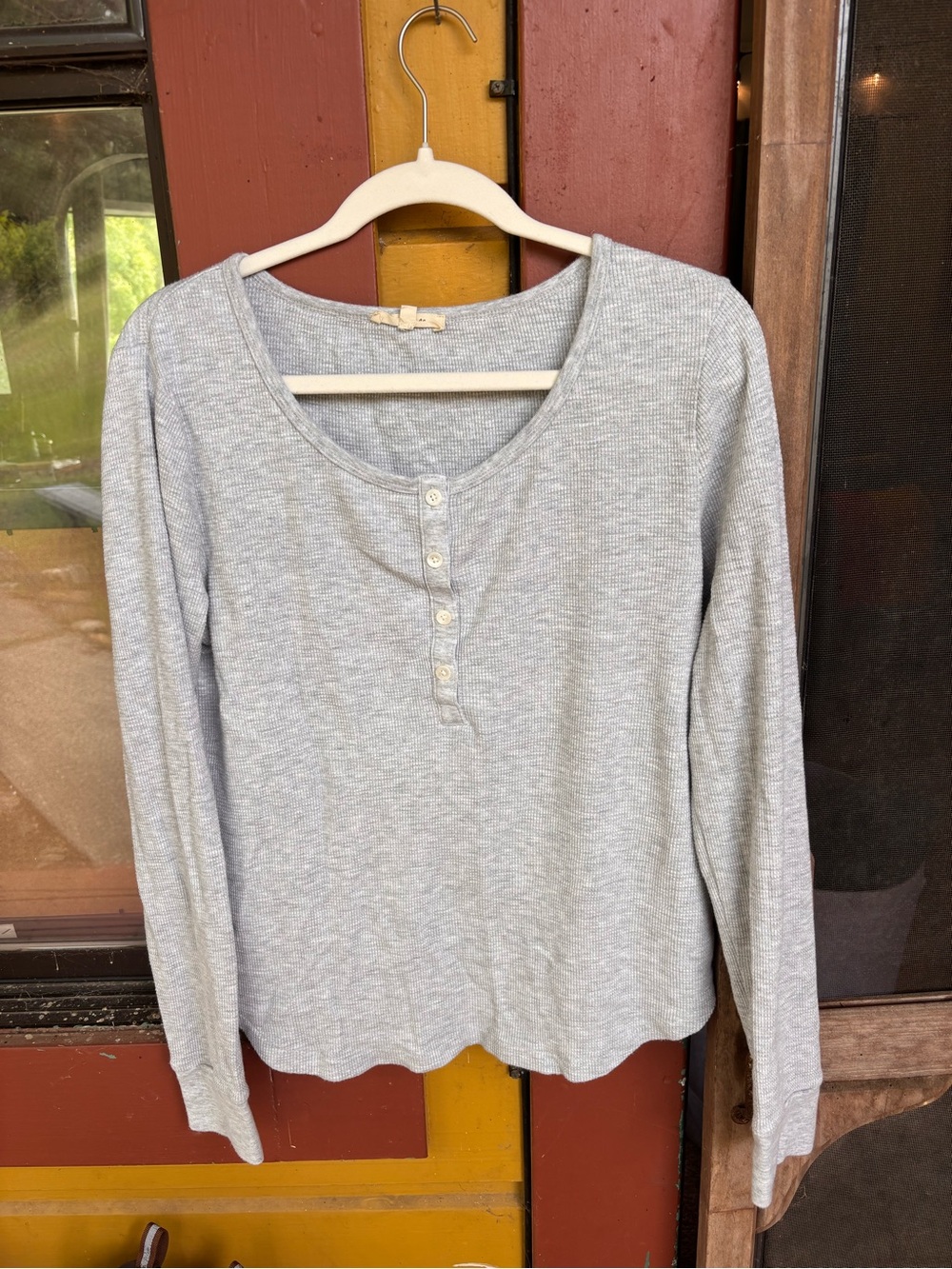 Light Gray Henley Long-Sleeve Top